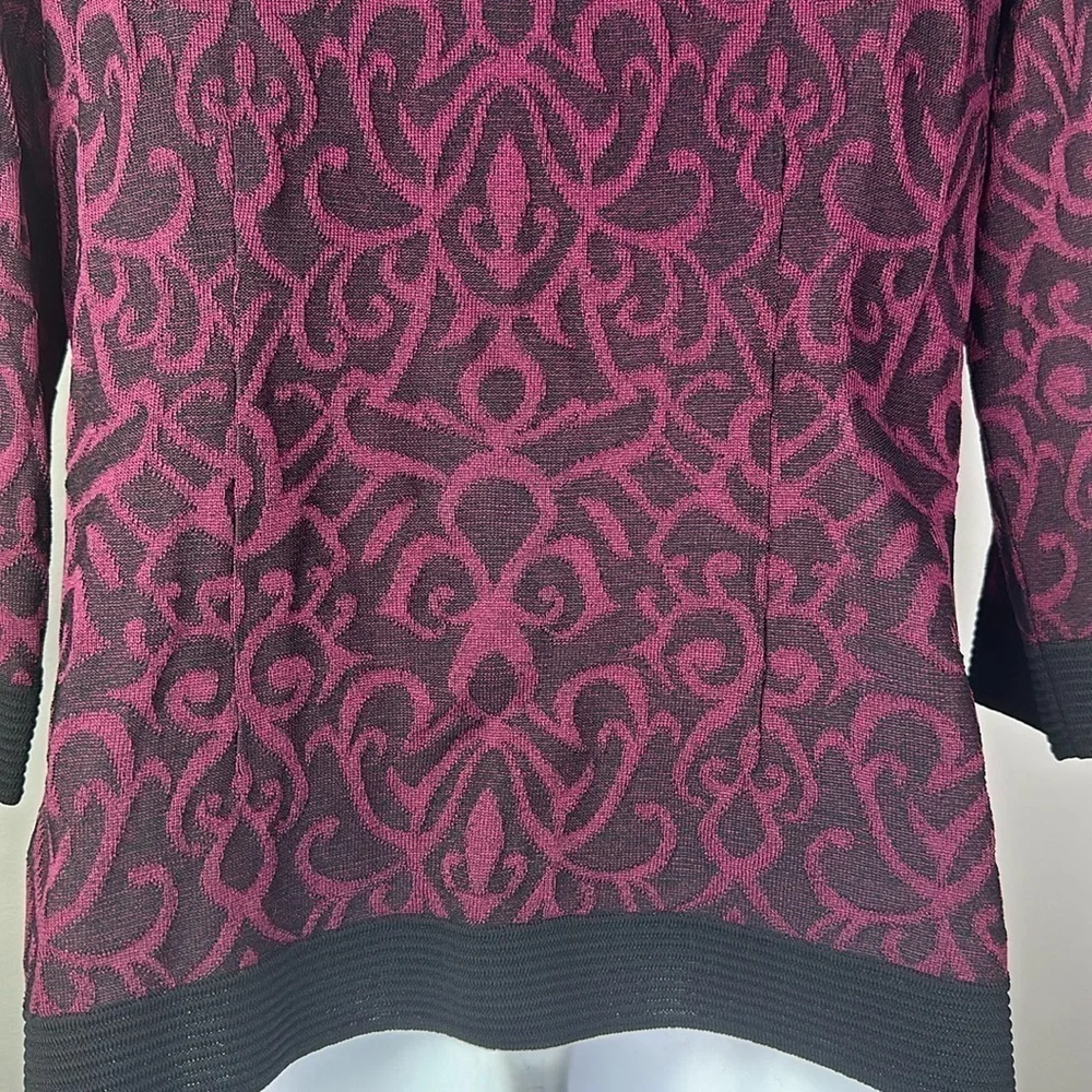 Exclusively Misook Petite M Texture Zip-Up Top Lightweight Jacket Burgundy Black - Picture 11 of 16